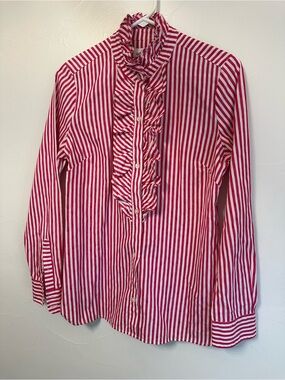 Vineyard Vines Fuchsia and White Striped Ruffle Blouse